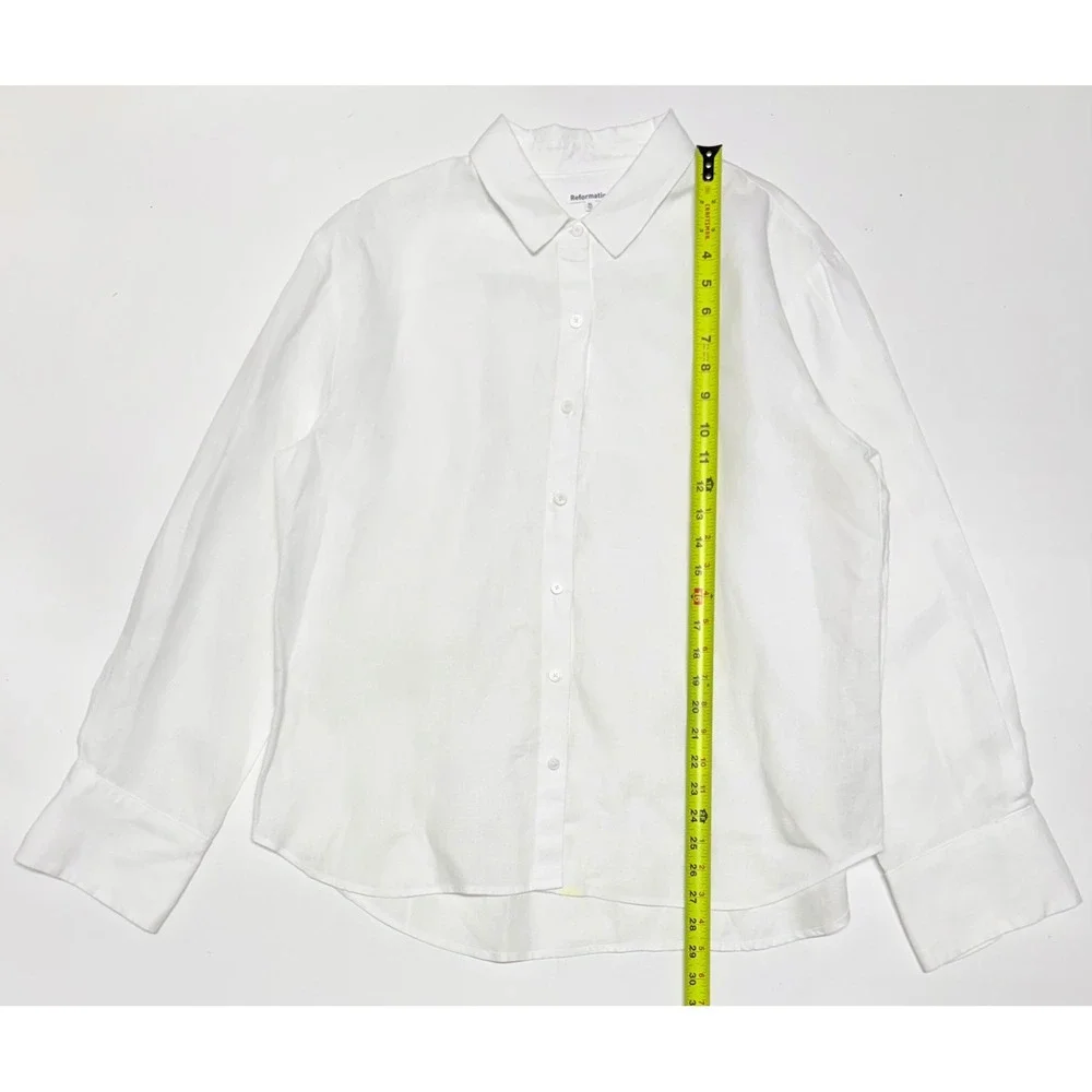 Reformation White 100% Linen 2 Piece Set XL Shirt and Large Wide Leg Pants Women